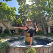 Tiffany Lehman practicing yoga outdoors